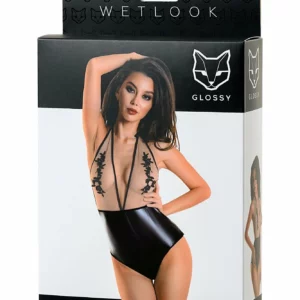 Боди "Glossy Kiara"  бежевый/черный,р-р M.