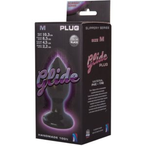 420703 Анальный плаг «Glide M» с ограничителем,черный,рабочая длина 8,5 см,диам.4,5см.